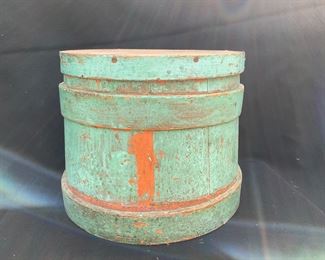 Dry blue over pumpkin paint banded pantry box