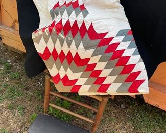 Antique star variation red and brown tone quilt. Hand pieced and hand quilted 