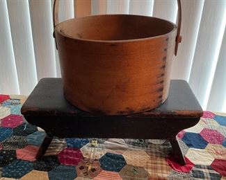 Open firkin with wood handle. Wonderful dry wood