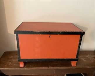 Small dower chest in pumpkin and black paint