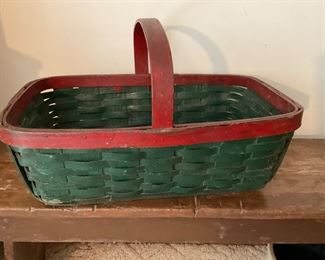 Green and red painted gathering basket