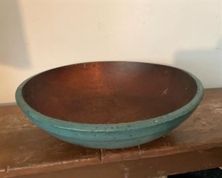 Large turned bowl in blue paint