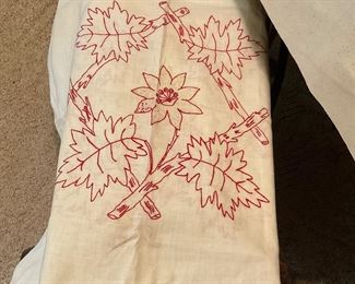 Antique Turkey red embroidered sham covers -there is a pair 