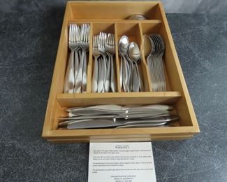 65 Pieces (12 Place Setting) of "OHS303" Oneida 18/10 Stainless Flatware in Wooden Tray