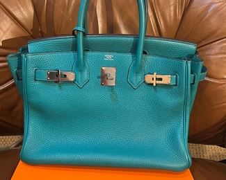 HERMES BIRKIN 30 BAG IN BLEU PAON - BOX, RIBBON AND CERTIFICATE