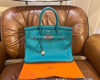 HERMES BIRKIN 30 BAG IN BLEU PAON - BOX, RIBBON AND CERTIFICATE