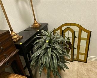 A Maitlan Smith piece of furniture and stained glass