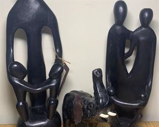 Carved Wooden African Figures & Elephant