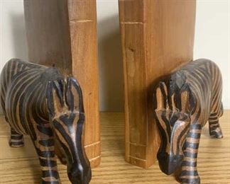 Carved Zebra Wooden Bookends