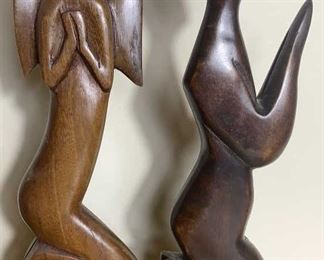 Carved Wooden Praying Angel Figures