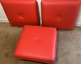 Red Plush Footstool & Pillows