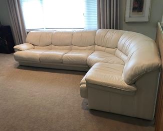 Vintage White Leather Sectional Sofa - Excellent Condition!