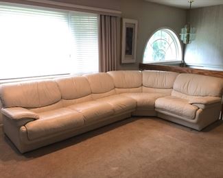Vintage White Leather Sectional Sofa - Excellent Condition!