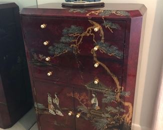 Asian Red Lacquered Cabinet