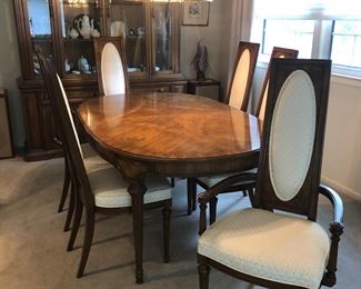Dining Table w/ 3 Leaves, 6 Chairs, Breakfront & Server