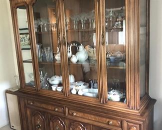 Dining Table w/ 3 Leaves, 6 Chairs, Breakfront & Server