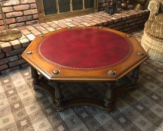Vintage Octagonal Coffee Table w/ Leather Top