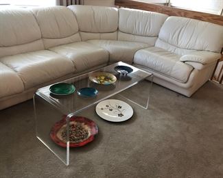 Lucite / Acrylic Coffee Table or Bench, Enamel Plates