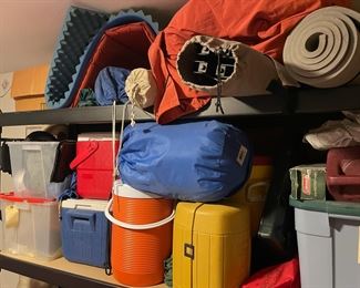 Assortment of Coolers and Camping Supplies