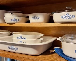 Blue Cornflower Corning Ware - Assortment of Casserole Dishes, Cake Pan, Handled Pan