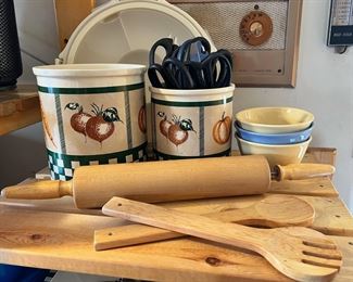 2 Himark Ceramic Canister Jar - Vegetable Medley, Wooden Serving Utensils