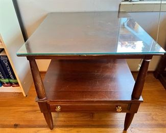 Mid Century Glass Top Side Table