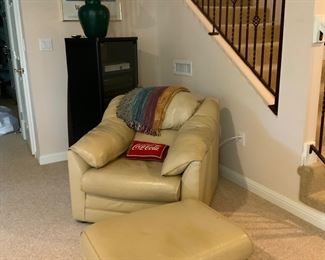 Cream Leather Chair and Ottoman