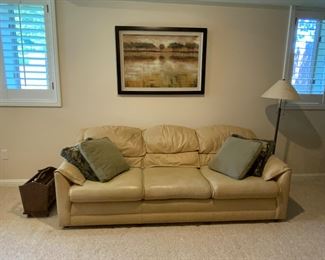 Cream leather 3 cushion sofa