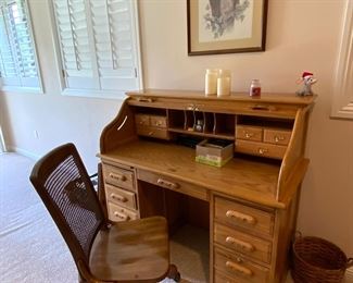 Oak Roll Top Desk with Chair