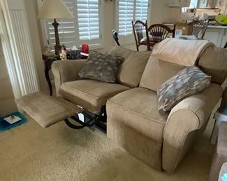 Electric Brownish Tan double recliner - cloth - like new!