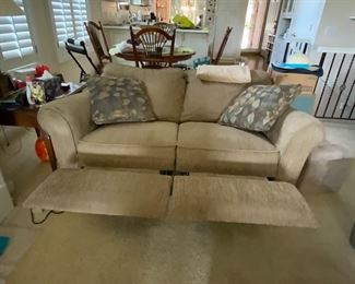Electric Brownish Tan double recliner - cloth - like new!
