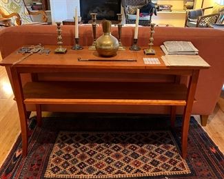 Vintage MCM Console + Antique Persian Rug + brass Candle Holders