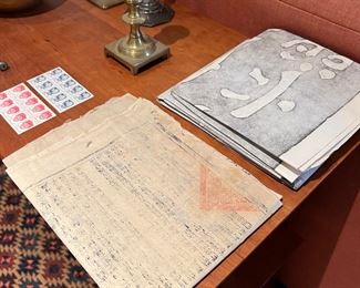 Antique Asian Prints and Hand Written Bills