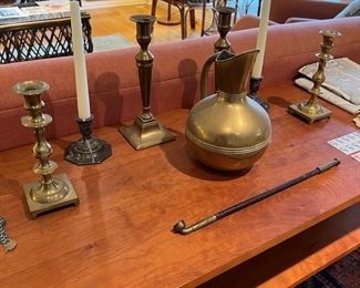 Authentic Chinese Opium Pipe + Brass Candleholders