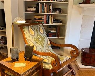 Vintage Lounge Chair + Vintage Seashell Brass Lamp + Antique Books