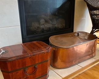 Antique Chinese basket + Copper Container