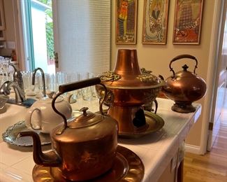 Antique Copper Tea Kettle and Teapot sets
