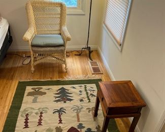 Rattan chair + Rug + Standing Lamp + Vintage Asian Side Table