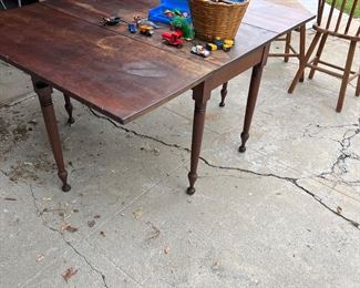 Antique dropleaf Dining Table + Vintage Toys