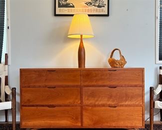 Thos. Moser Vita 6-drawer Dresser + MCM table lamp + Chinese Communist Propaganda Art