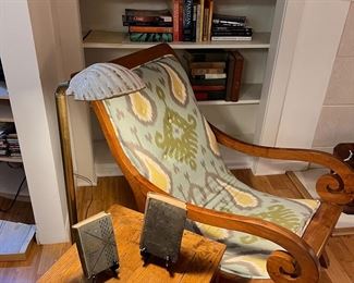 Vintage Lounge Chair + Vintage Seashell Brass Lamp + Antique Books