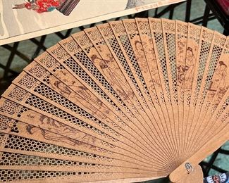 Antique Carved Wood Chinese Fan