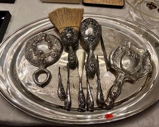 STERLING ORNATE DRESSER SET