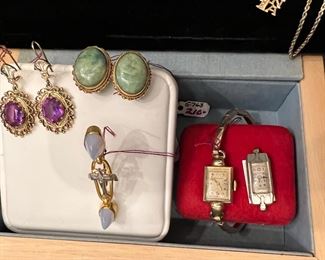 14k Gold Jade Earrings 
14k Gold Hamilton Watch