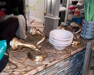 Brass and alabaster sconces 