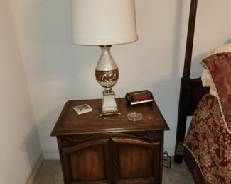Single Nightstand- Pair of Pearl/Silver Gold Lamps