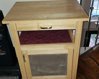 Pine Microwave Cart on Wheels - Storage at Bottom 