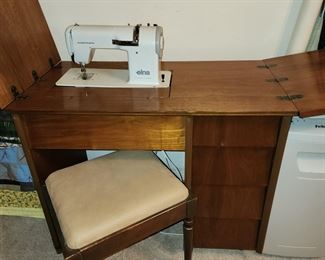 Elna Sewing Machine in Midcentury Cabinet - Sewing Machine works Perfect- Just Been Tuned Up