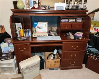 Mahogany Roll Top Desk - Office Supplies- Paper Schredder 