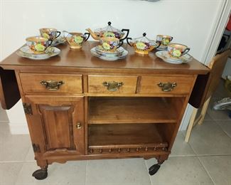 Vintage 1950's Serving Cart - Drop Sides - Awesome Lusterware Tea Set from Japan